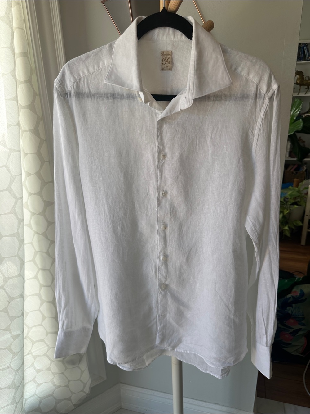 STENSTROMS 1899 Slim Men's White Linen Button-Down Up Dress Shirt EU 41 Neck 16